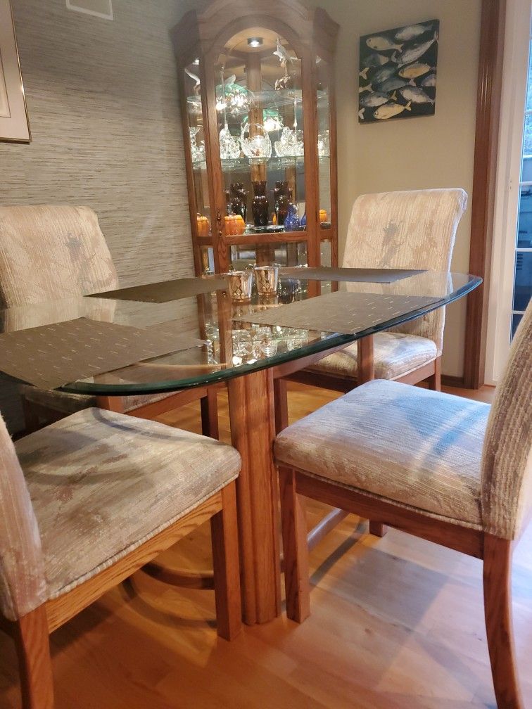 Dining Table And Lighted Cabinet