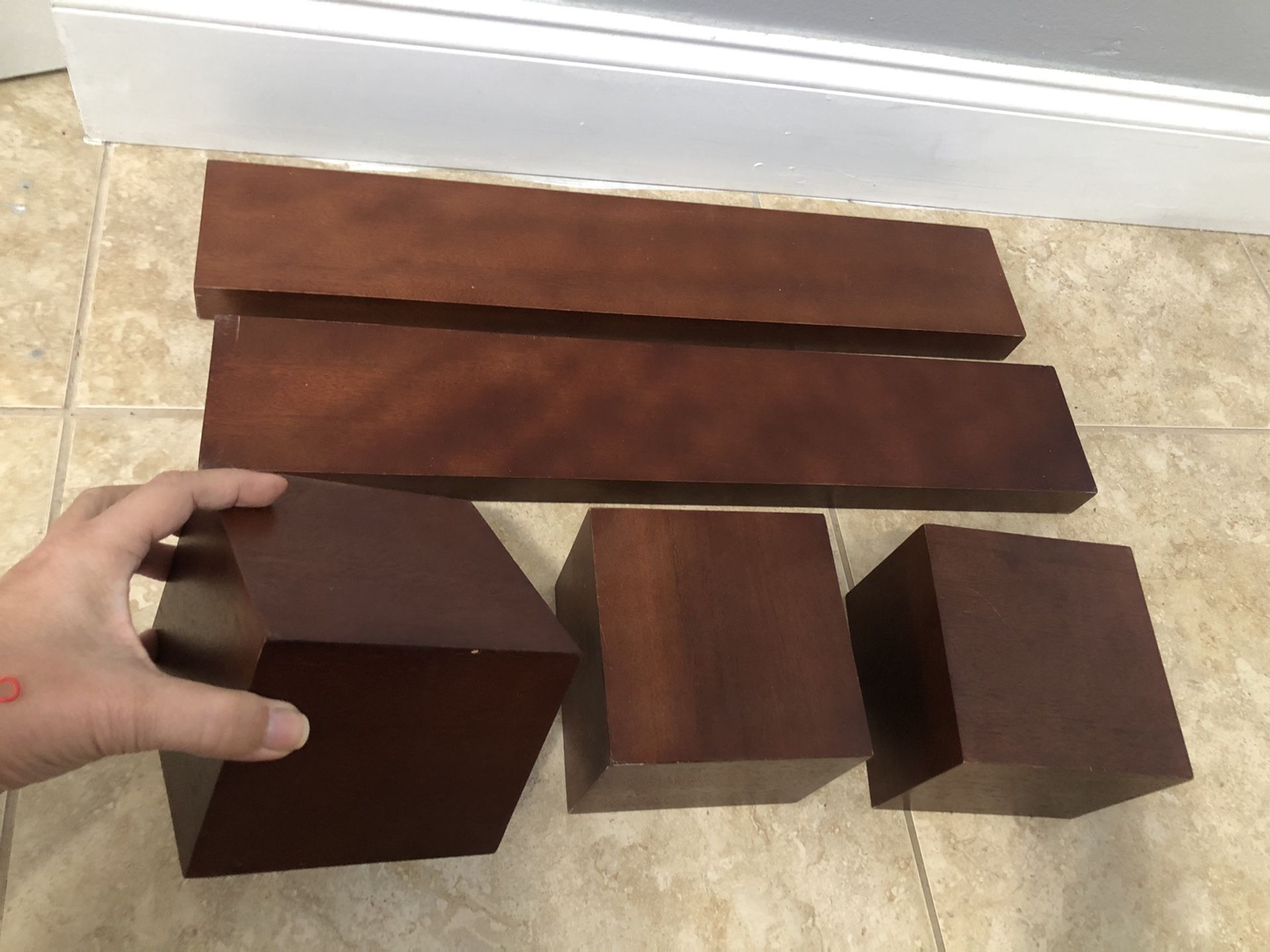 Set of 5 floating wall shelves-brown wood