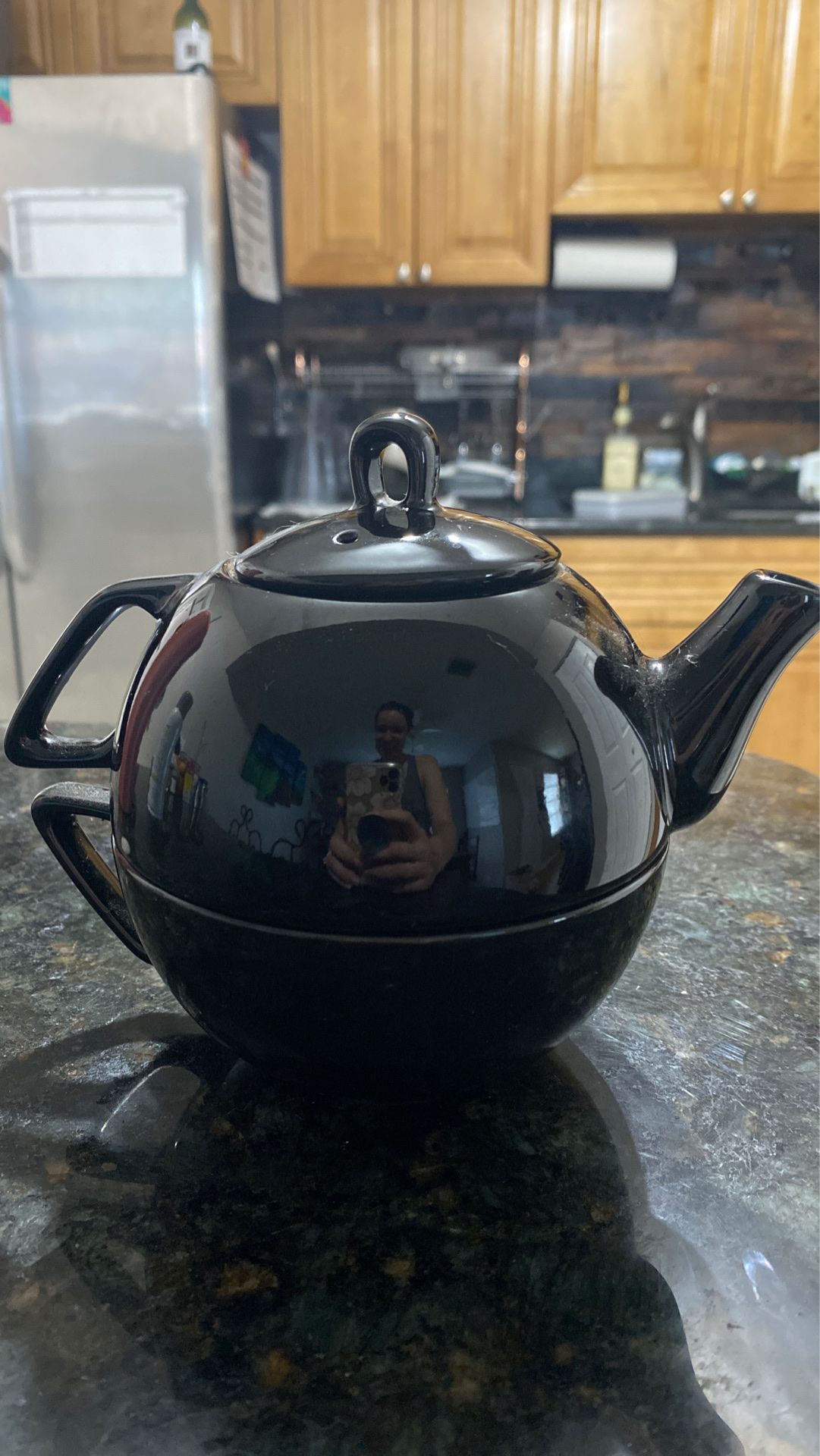 Ceramic Tea Pot with Attached Mug