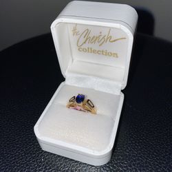 Oval Cut Blue Sapphire & Gold Ring (14K)  Thumbnail