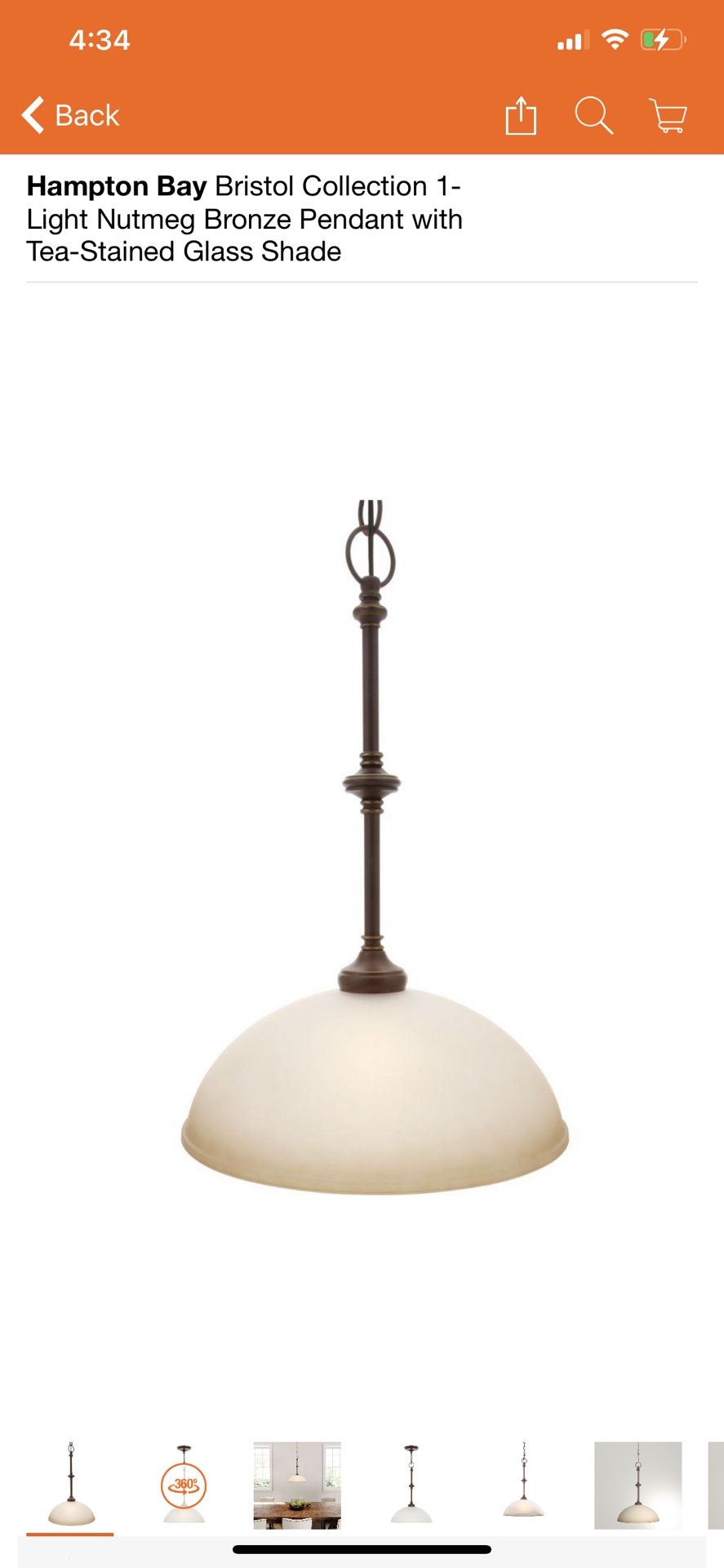 Hampton Bay Bristol Collection 1-Light Nutmeg Bronze Pendant with Tea-Stained Glass Shade