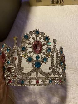 Beautiful pageant Crown tiara Pink blue and rhinestones  Thumbnail