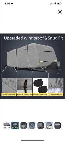 Brand new Lallker Travel Trailer RV Cover - Upgraded Heavy Duty 6 Layers Top Windproof Waterproof Sun Protection Camper RV Cover for 20'1" - 22' RV  Thumbnail