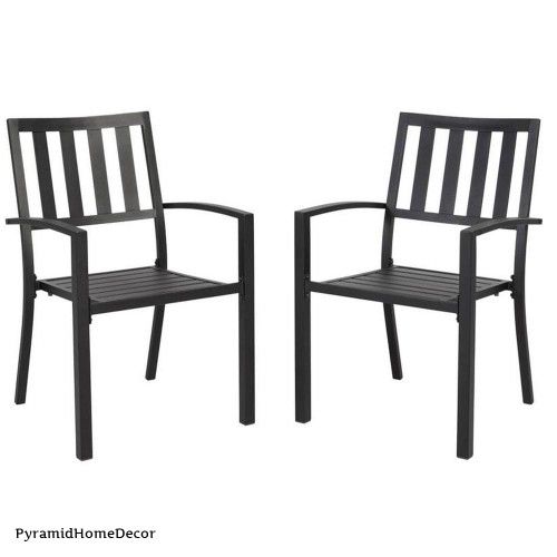Black 2-Pieces Stackable Galvanized Steel Anti-Rust Dining Chairs