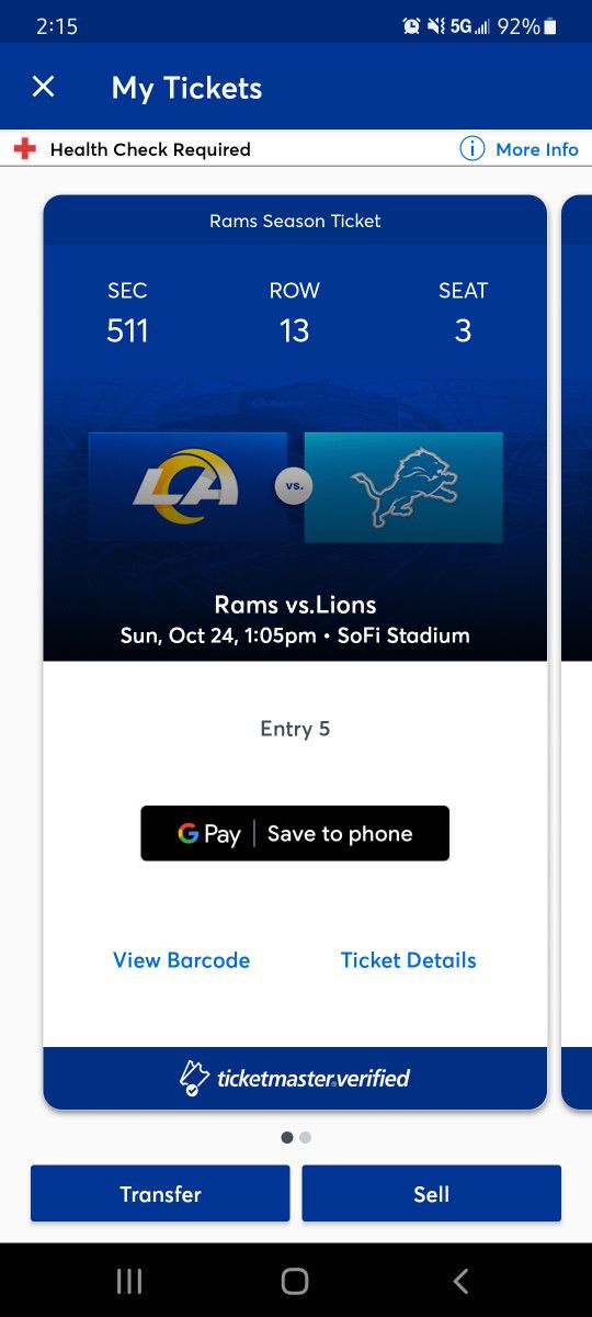 2 Rams Vs Lions Football Game Tickets