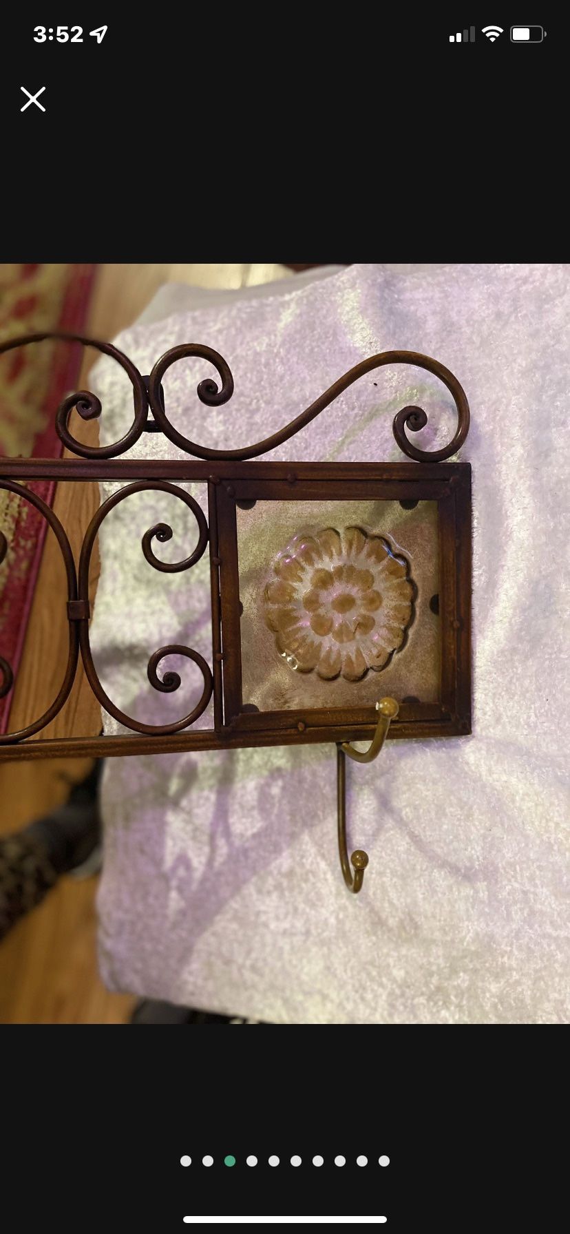 Vintage Dmokey Glass Tile And Schlptrd Metal Wall Mounted 3 Double Hook Rack