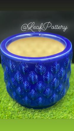 Blue Feathers Ceramic Planter Pot Thumbnail