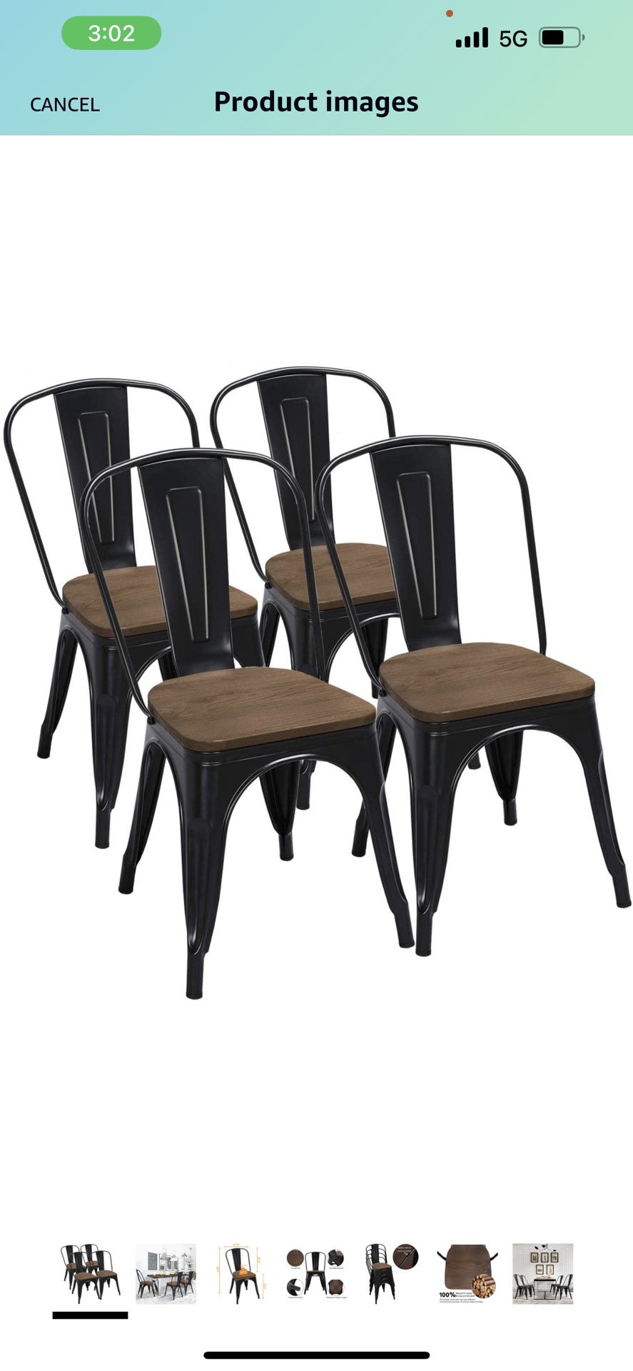18 Inch Classic Iron Metal Dinning Chair with Wood Top/Seat Indoor-Outdoor Use Chic Dining Bistro Cafe Side Barstool Bar Chair Coffee Chair Set of 4 B