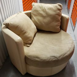 Homelike Industries Cream Leather Round Oversized Chair Thumbnail