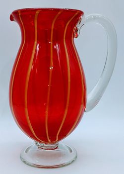 Hand Blown Ruby Red Glass Carafe Pitcher Large Heavy  Thumbnail