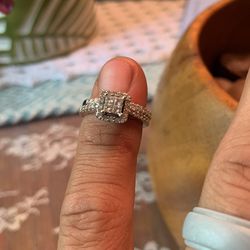 Princess Cut  White Gold/Diamomd Wedding ring/band set Thumbnail