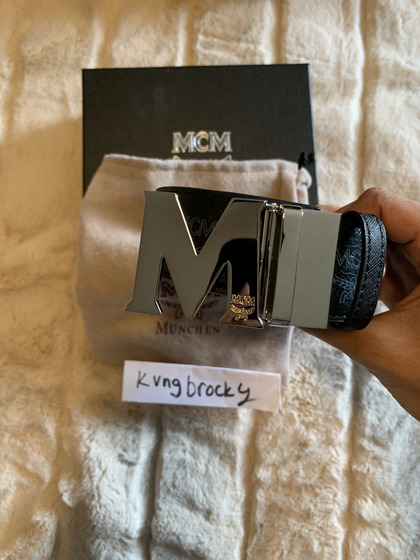 Black Leather Reversible MCM Belt Size 30