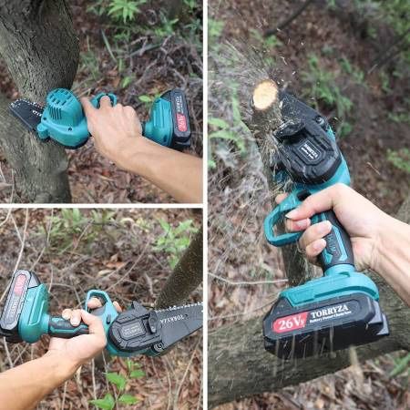 Mini Chainsaw Cordless Electric Chainsaw with 2 Upgraded Battery 2 Chain, 4-Inch Battery Chainsaw Mini Saw for Garden Tree Pruning Br