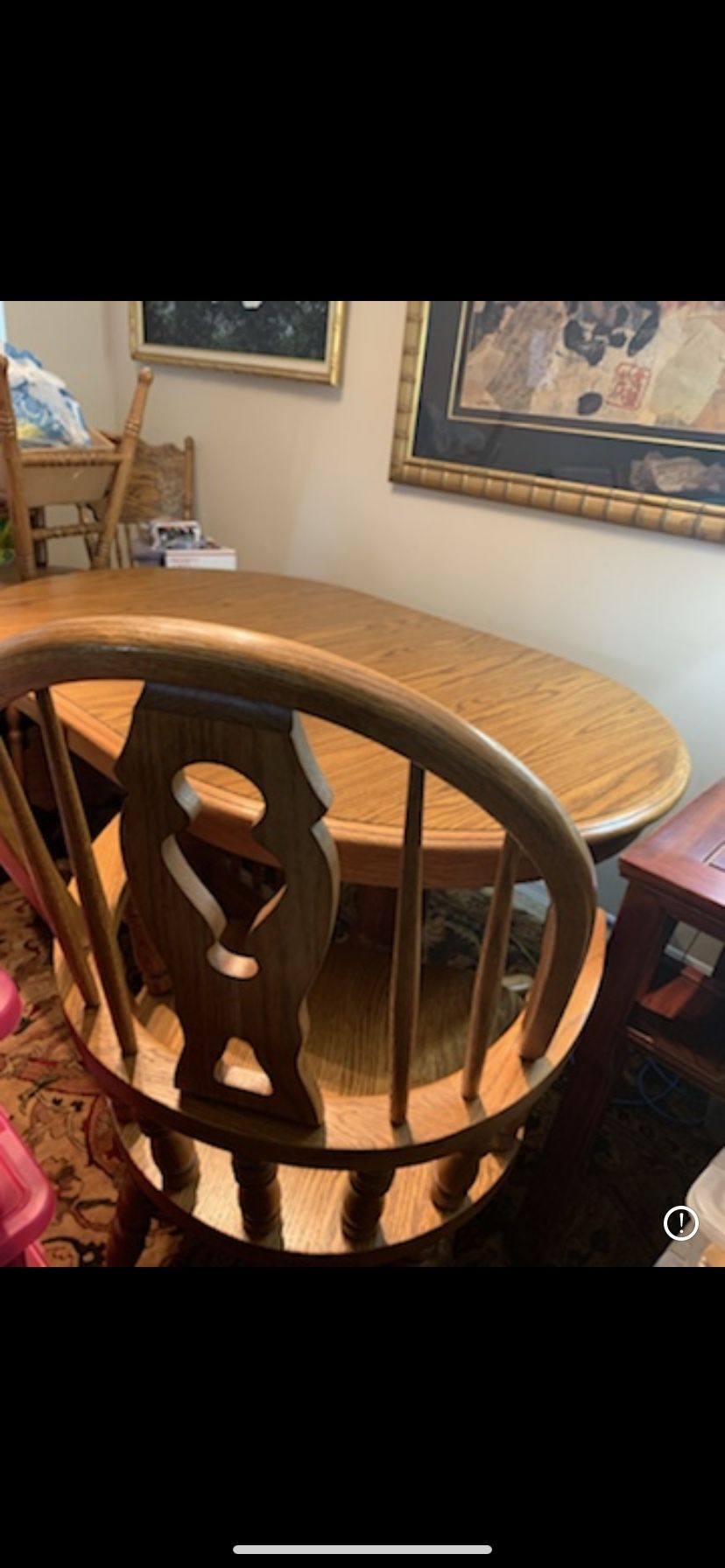 Dining Table Solid Oak w/one extension in excellent condition with Six(6) Arms Chairs asking only $1450. Obo today
