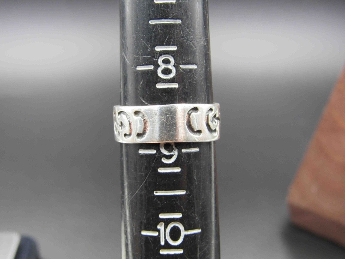 Size 8.75 Sterling Silver Weird Unknown Symbols Band Ring Vintage Statement Engagement Wedding Promise Anniversary Bridal Cocktail