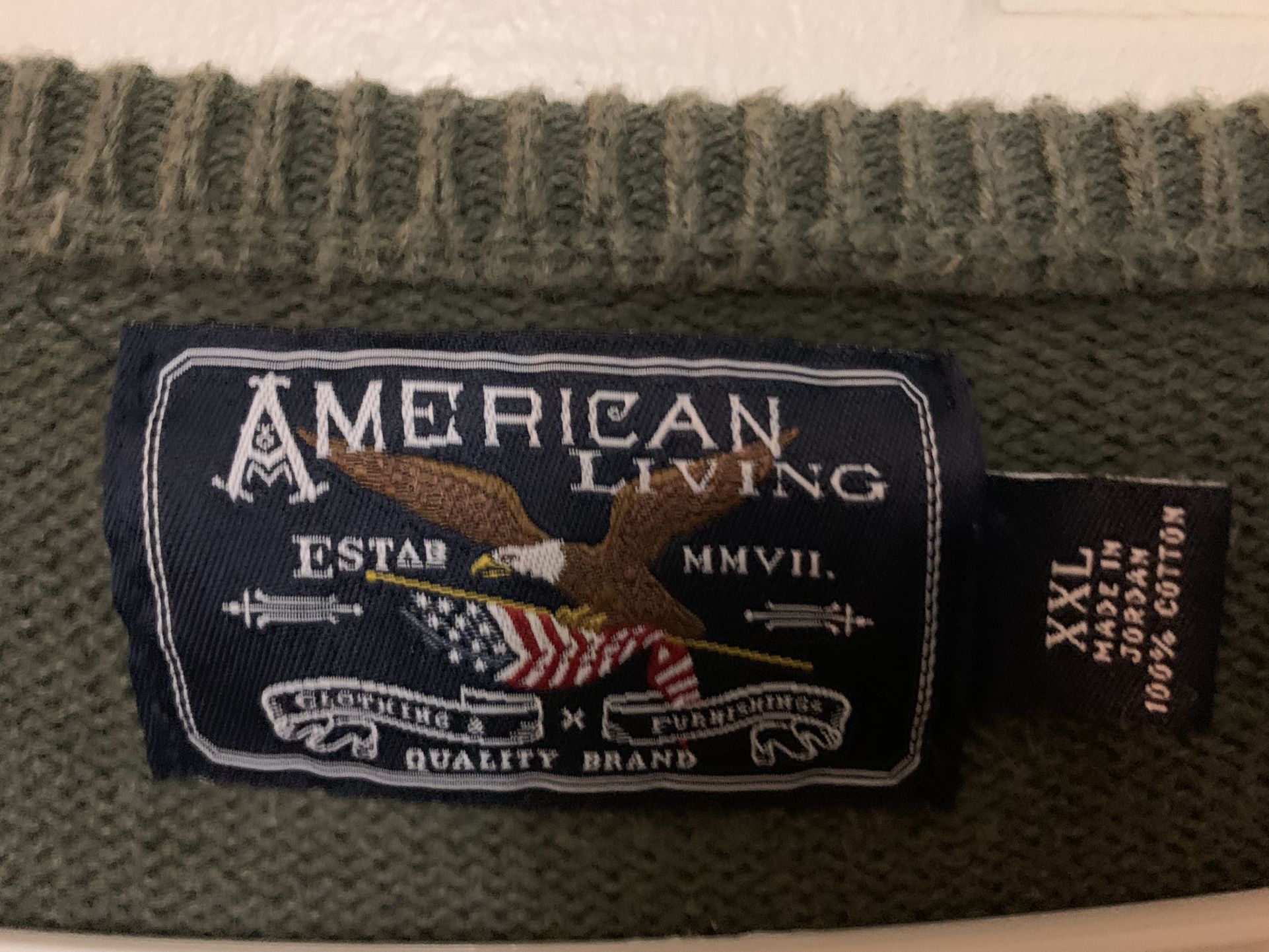 American Living Green & Brown Sweater Vest, XXL, 100% Cotton