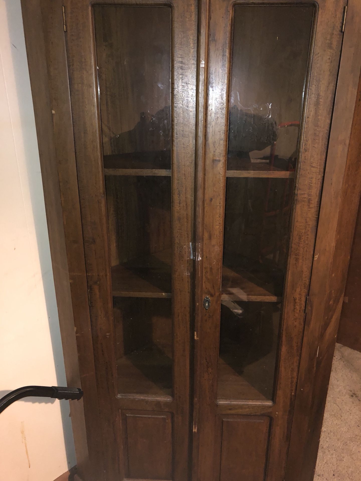 “Antique Cherry Wood Corner China Cabinet”