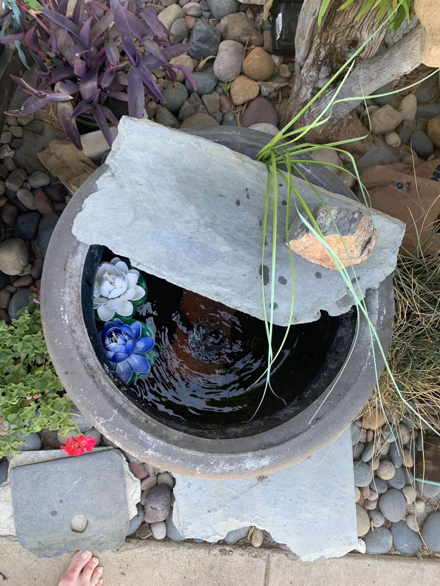Large Rustic-Modern Patio Water Fountain
