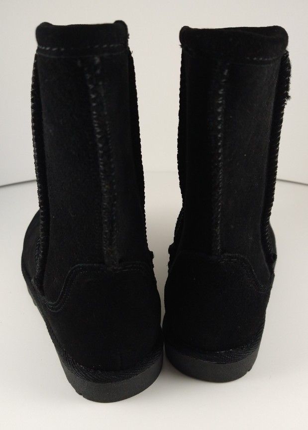 New Melrose Ave 'Penny' Black Leather Faux Fur Lined Kids Boots Girls Size 1
