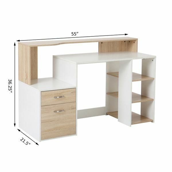 Multi-Shelf Dorm and Home Office Computer Desk - Oak/White