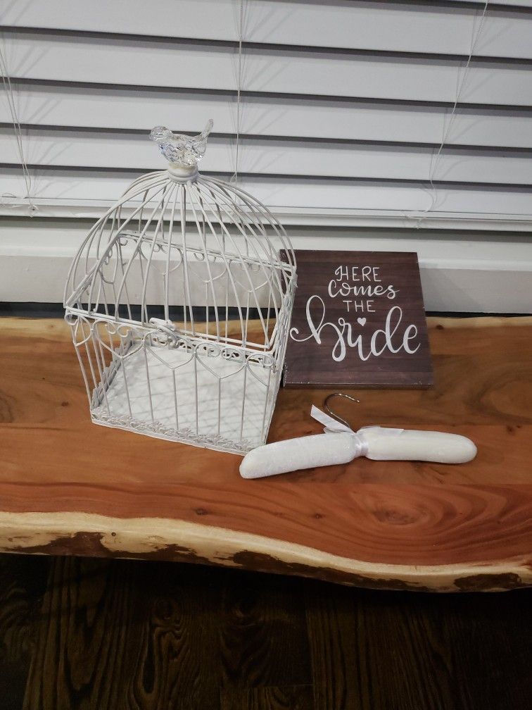 3 Items Padded Hanger, Here The Bride Sign, Decorative Bird Cage