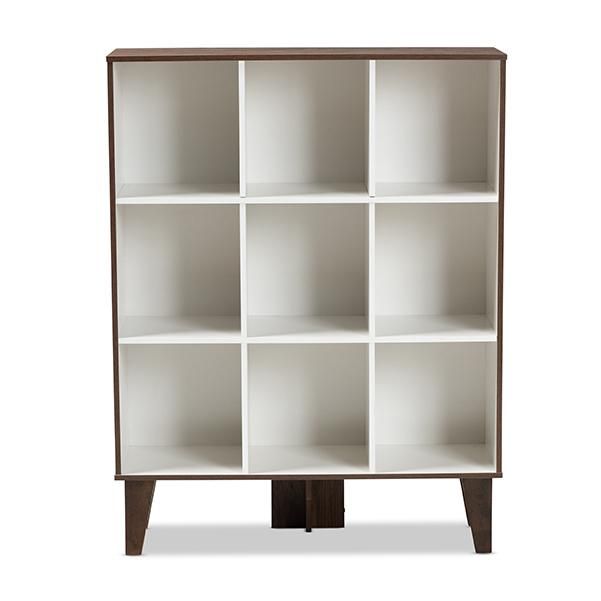 Senja Modern and Contemporary Two-Tone White and Walnut Brown Finished Wood 9-Shelf Bookcase