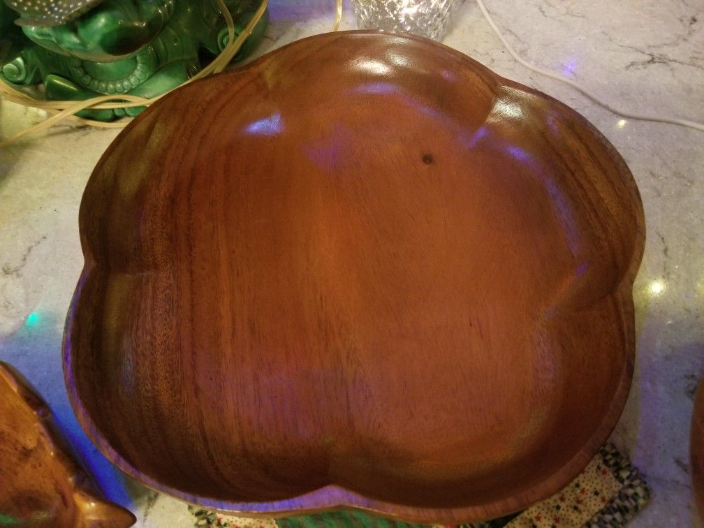 Wood bow, platter, and spoon rest