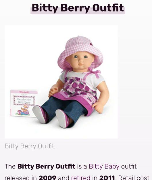 American Girl Bitty Baby Bitty Berry Outfit Inc. Book. Retired.