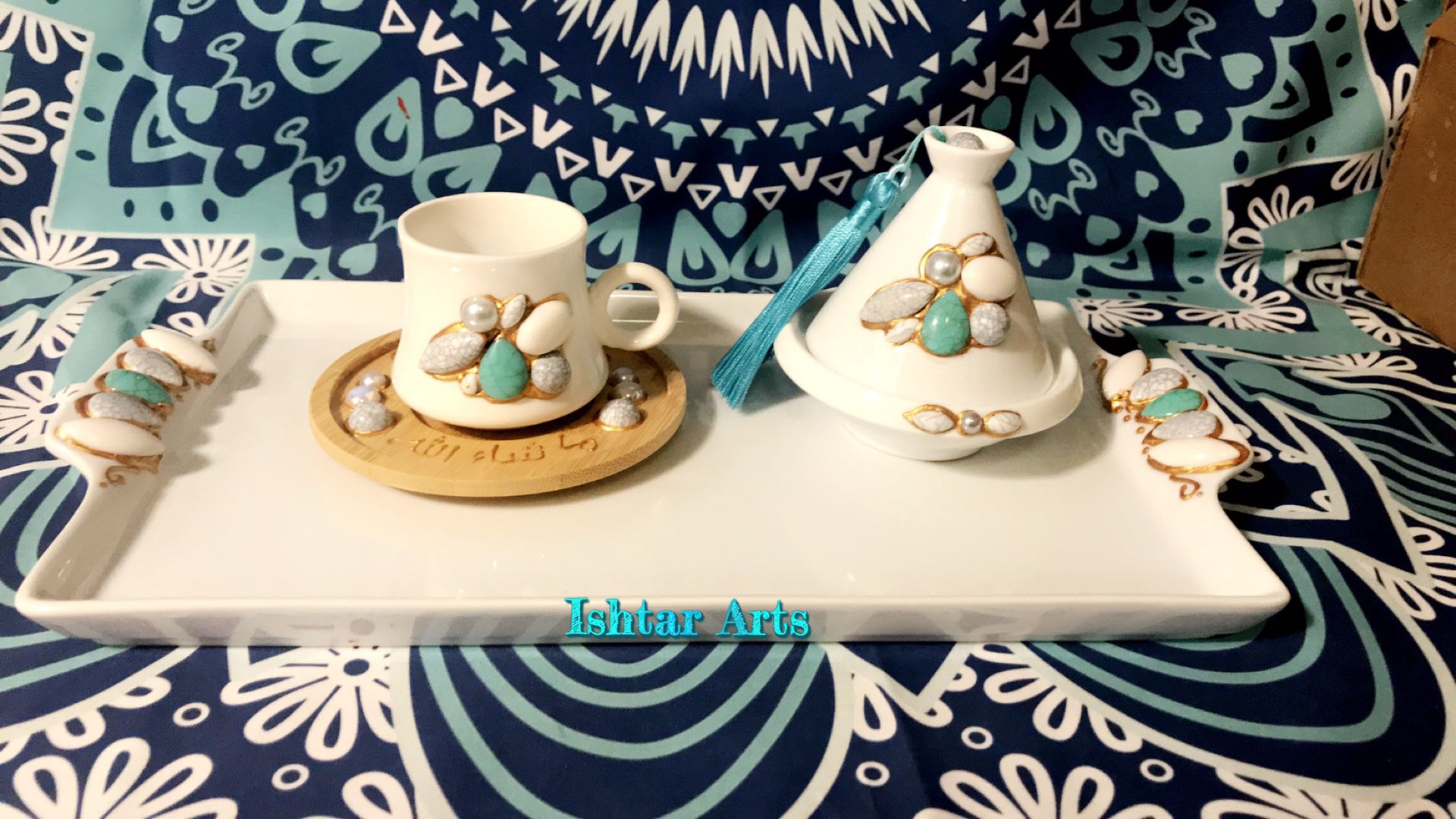 5pc Turkish Arabic Morrocan coffee espresso tray cup set handmade