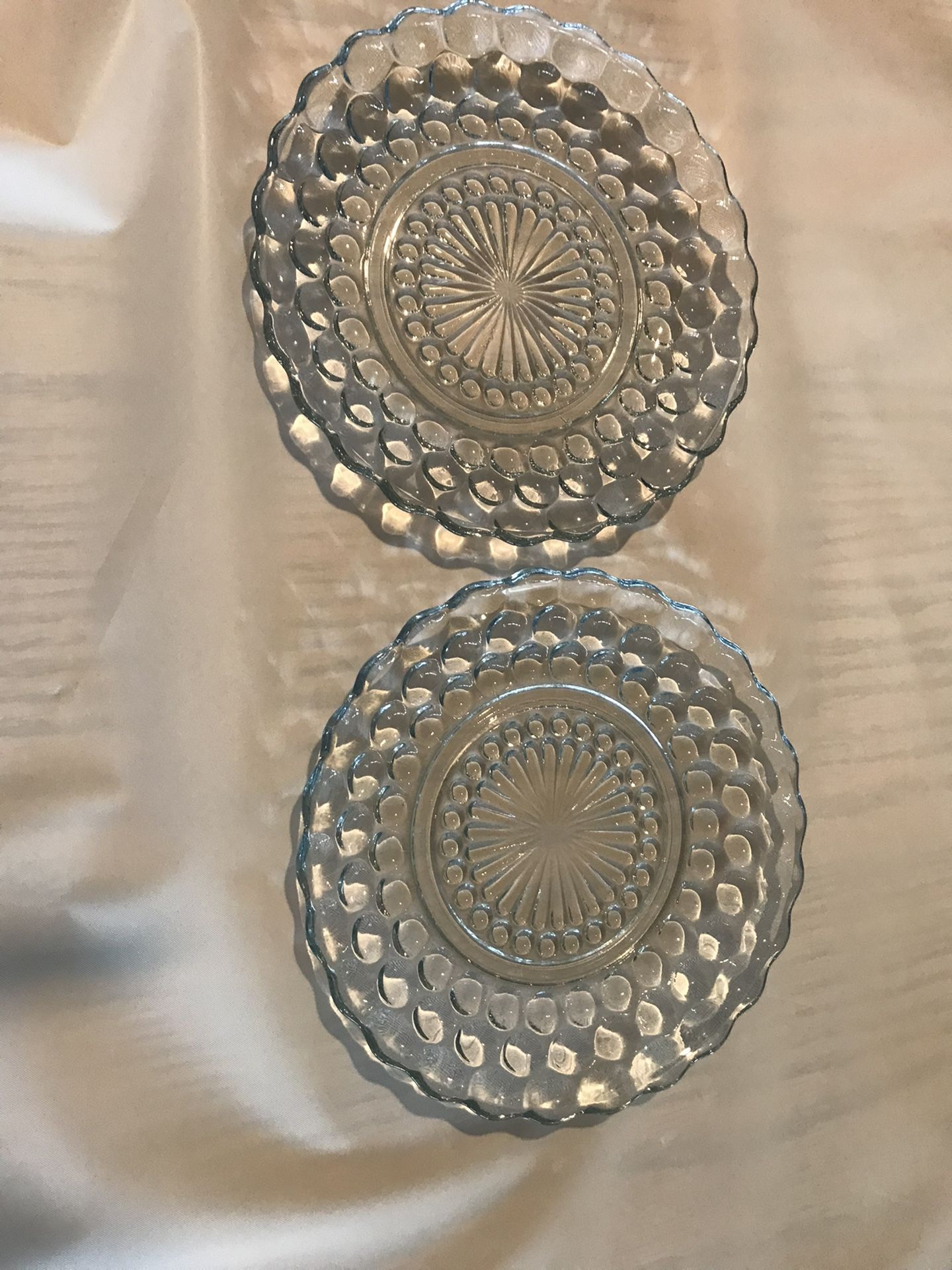 Blue depression glass plates