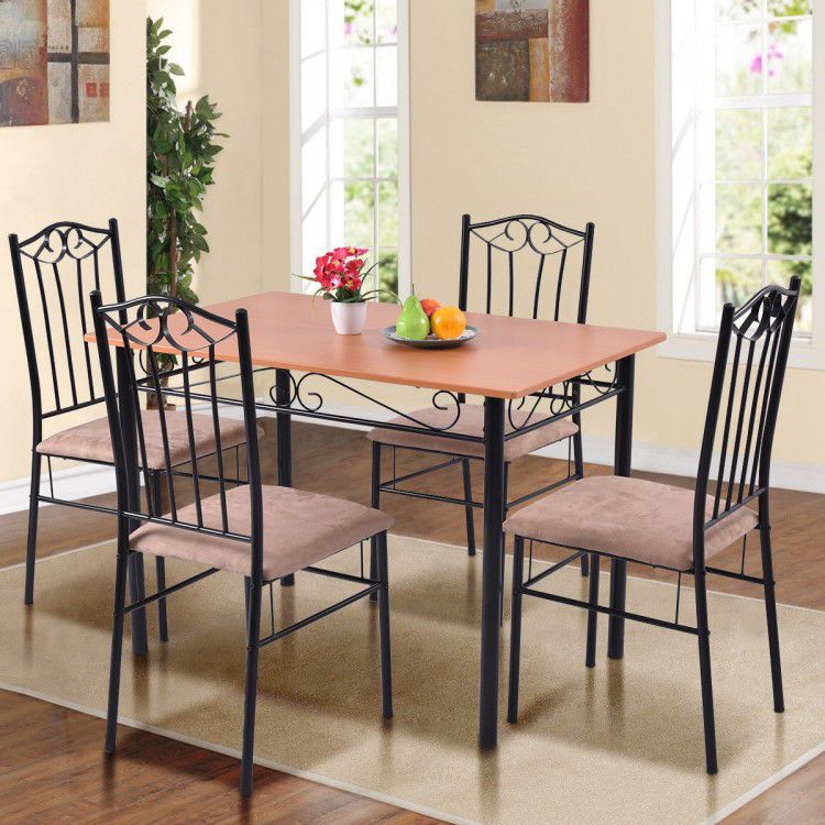 Wooden Table and 4 Cushioned Chairs Set