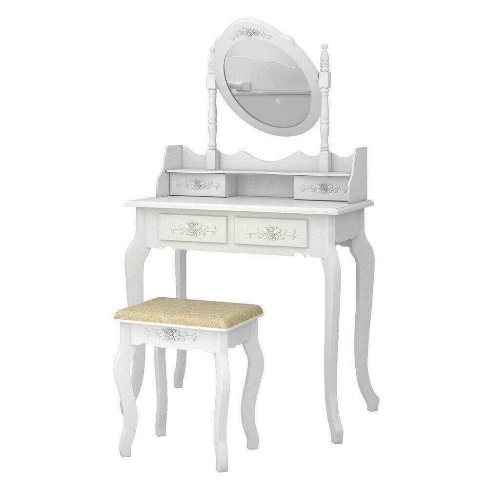 NEW 4 Drawer&Mirror Jewelry Wood Desk for Home Decor
