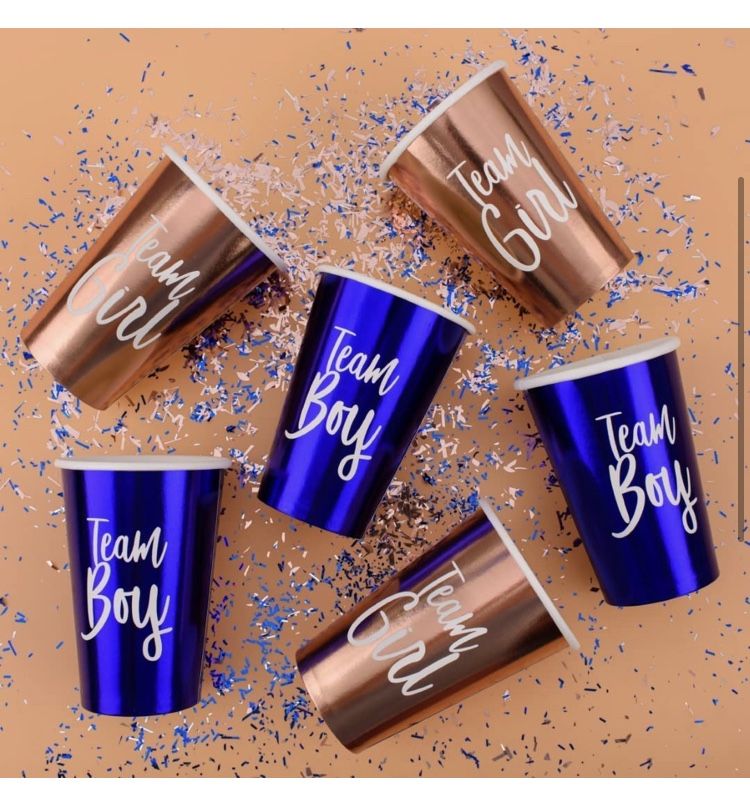 Gender Reveal Decorations & Baby Shower Party Supplies - Team Boy Team Girl Gender Reveal Cup, 12 oz., 40 Pack (Rose Gold/Navy)