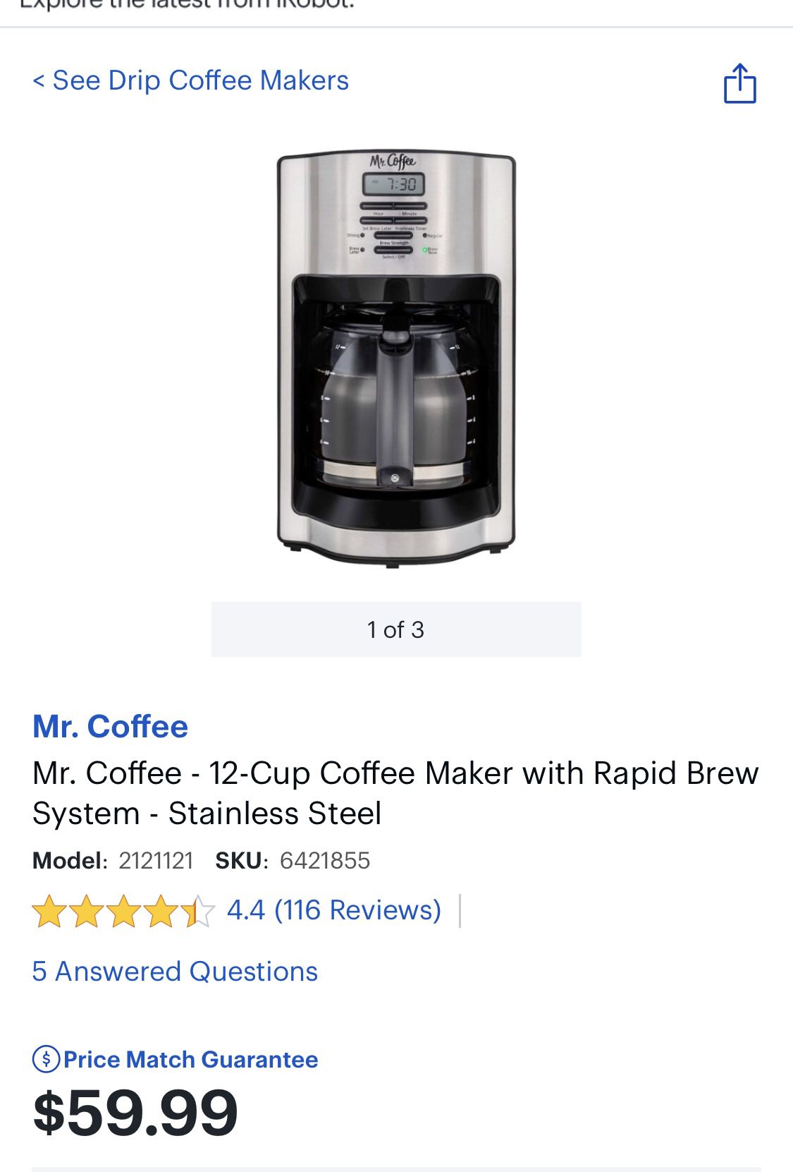 Mr Coffee rapid brew 12 cup coffee maker 
