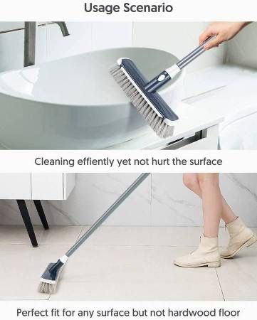 condition: new Floor Scrub Brush with Long Handle - Stiff Carpet Deck Brush 2 in 1 Floor Scrubber Cleaning Grout Brush for Tile, Bathroom, Shower,