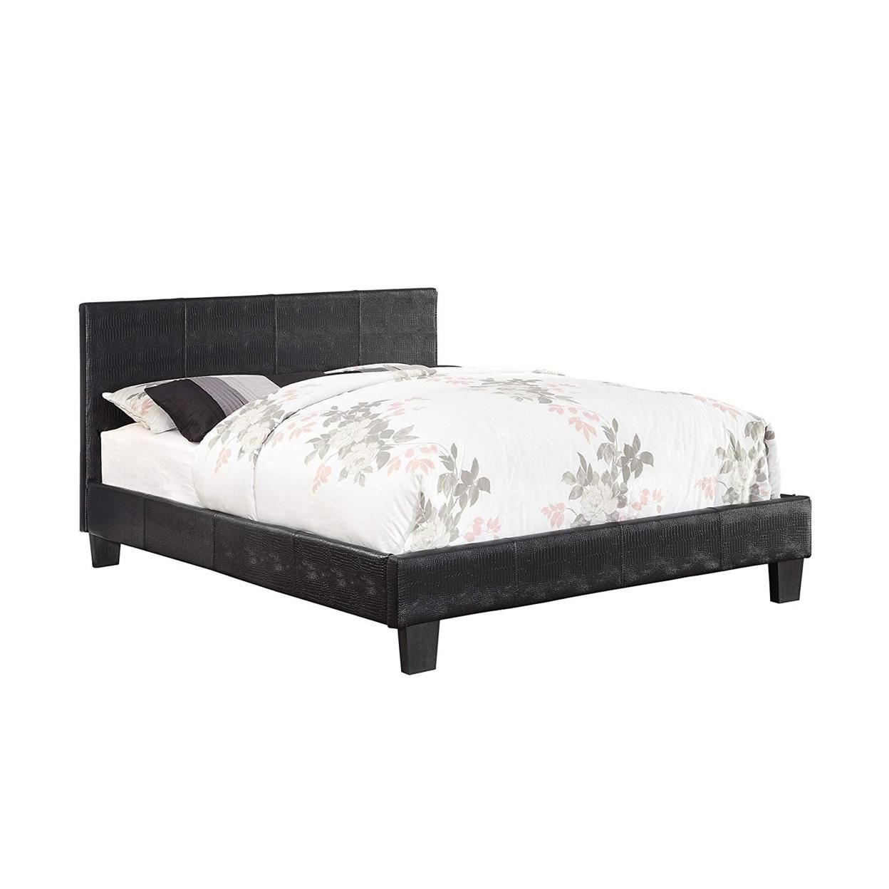 Saltoro Sherpi Contemporary Twin Platform Bed with Textured Leatherette Upholstery, Black