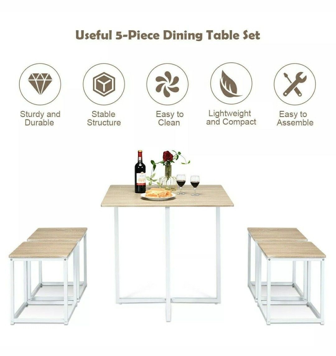 5 pcs Dining Table And Chairs Set Compact Space Bar Social family dinners
