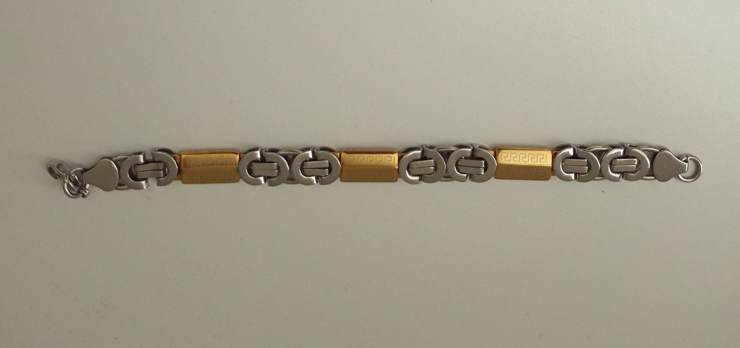 Steel & Gold Plated Mens  Chain & Bracelet  Set 