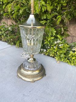 Vintage BEYER Clear Crystal Glass With Gold Table Lamp - Trophy Boho Retro Thumbnail