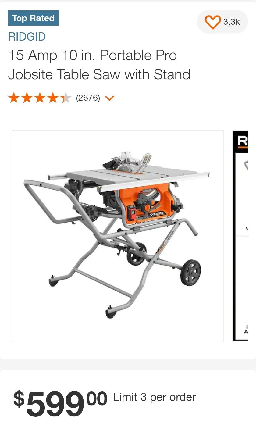 Ridgid 10 Inch Table Saw With Quickie Stand