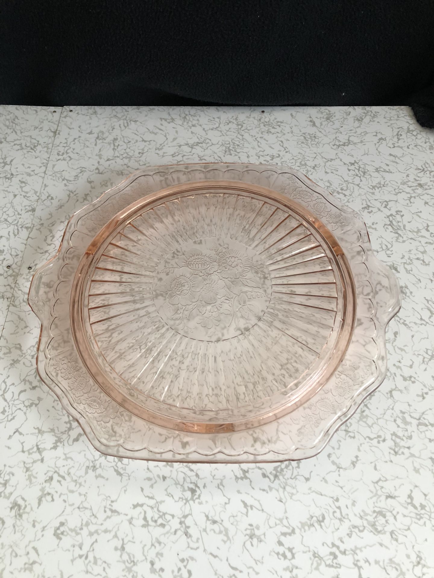 Vintage Anchor Hocking Mayfair Pattern Pink Depression Glass Cake Plate
