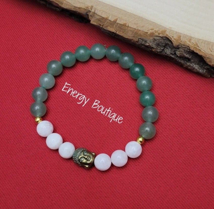 Zen Peace Moonstone & Green Aventurine Crystal Bead Bracelet