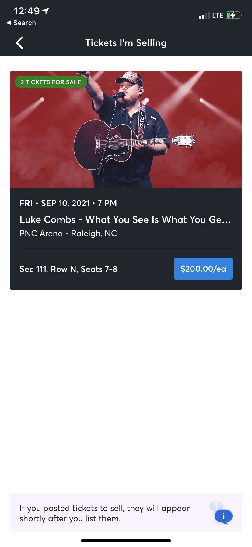 2 Luke Combs Concert Tickets