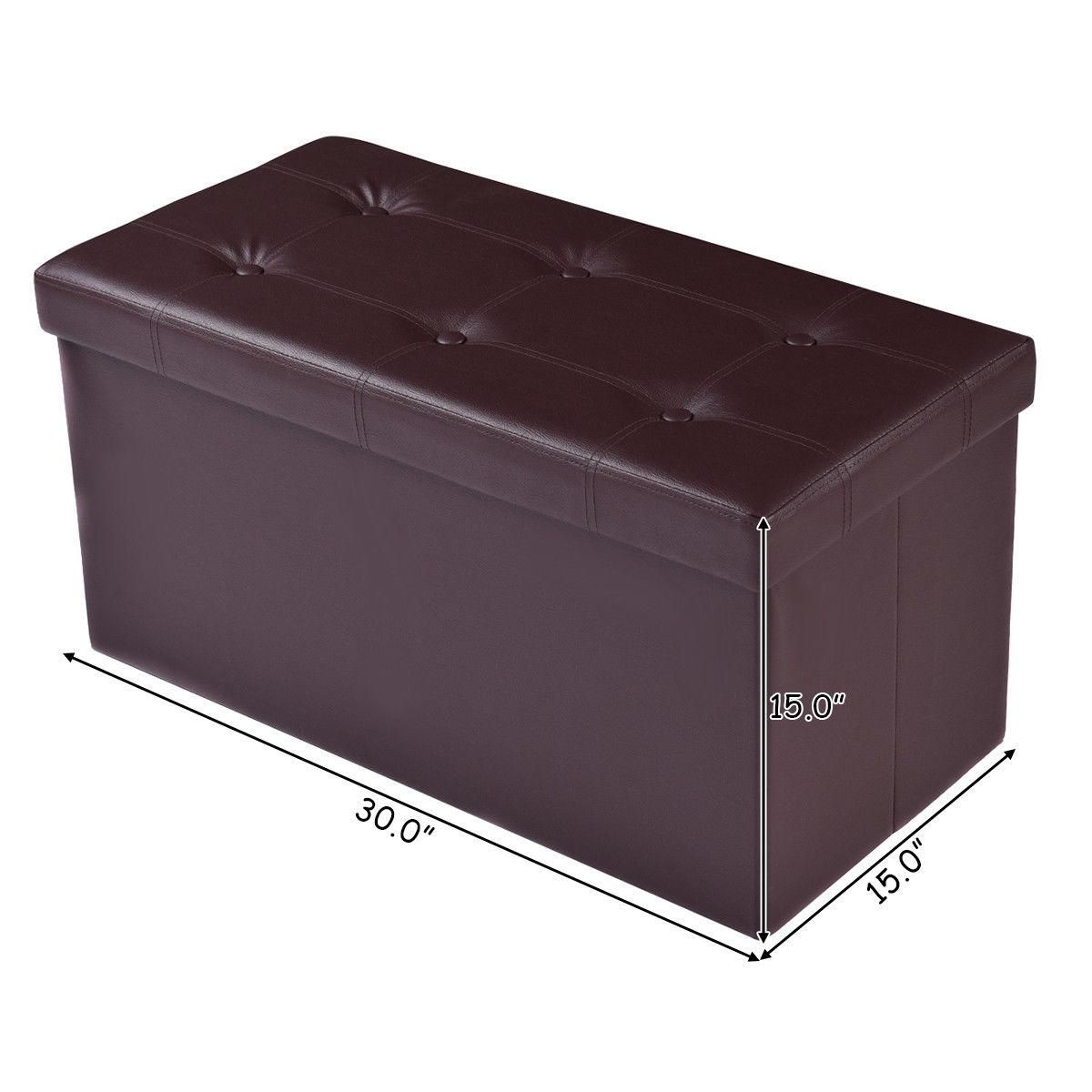 Costway 30"x15"x15" Large Folding Storage Faux Leather Ottoman Pouffe Box Stool (Brown)