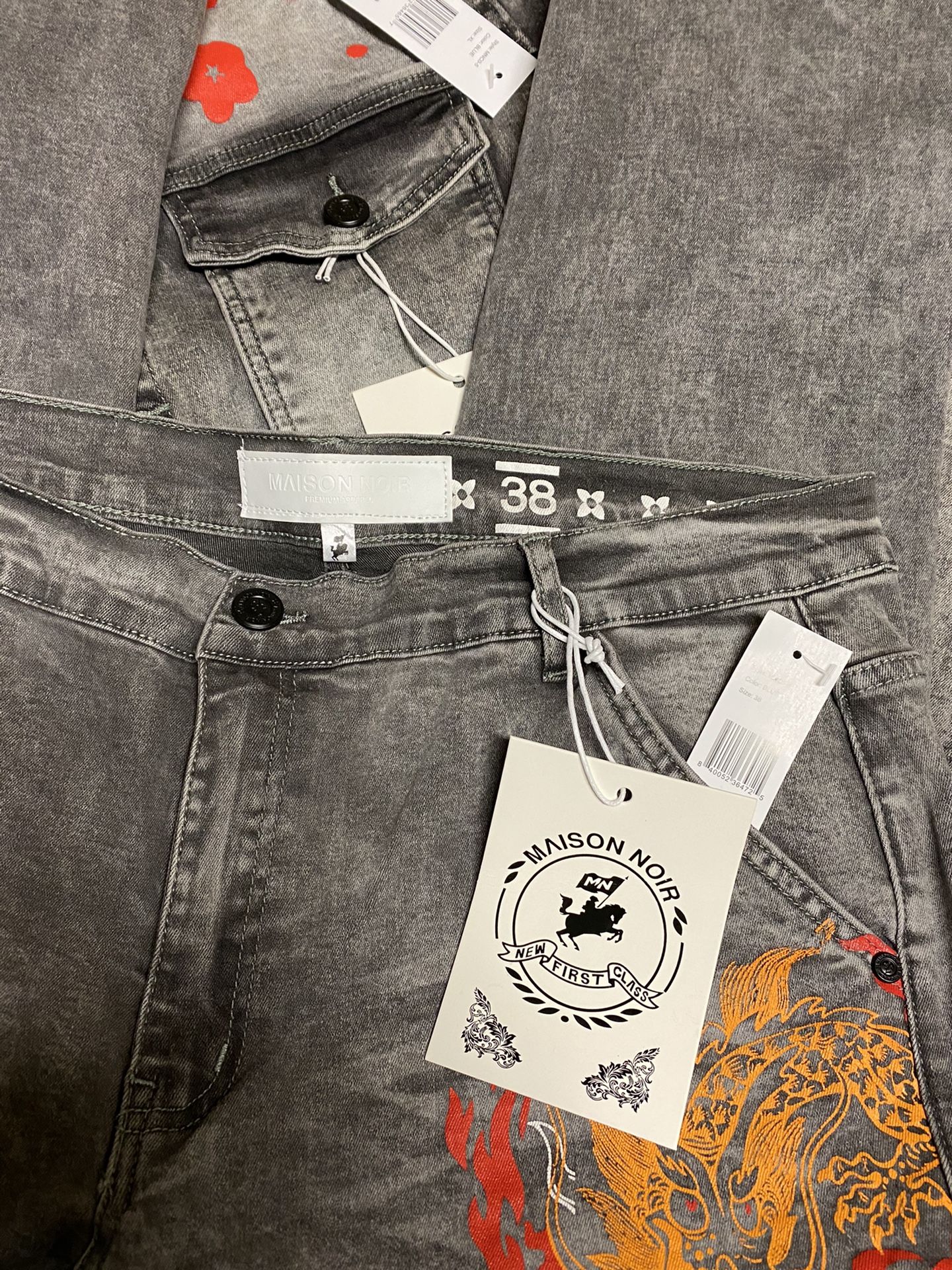 REASON BRAND TOKYO JEAN JACKET & JEANS SET "NWT" REASON JAPAN FLAME DENIM XL 38W