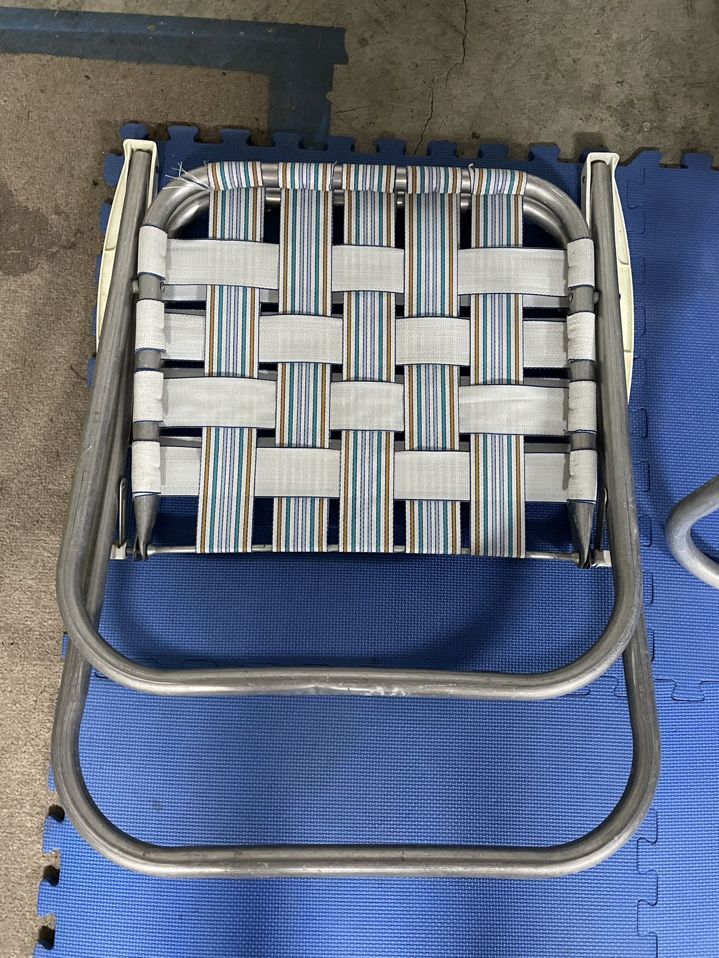 Vintage Aluminum Webbed Chairs (Pair) - White Stripes