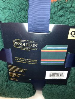Pendleton Sherpa Fleece Blanket Evergreen Stripe Queen New 98 X 92 Inches Soft  Thumbnail