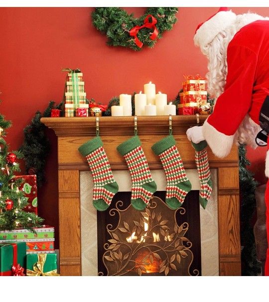 4 Pack Adjustable Stocking Holder Non-Skid Stocking Hangers Lightweight Stocking Hooks for Fireplace Home Decor