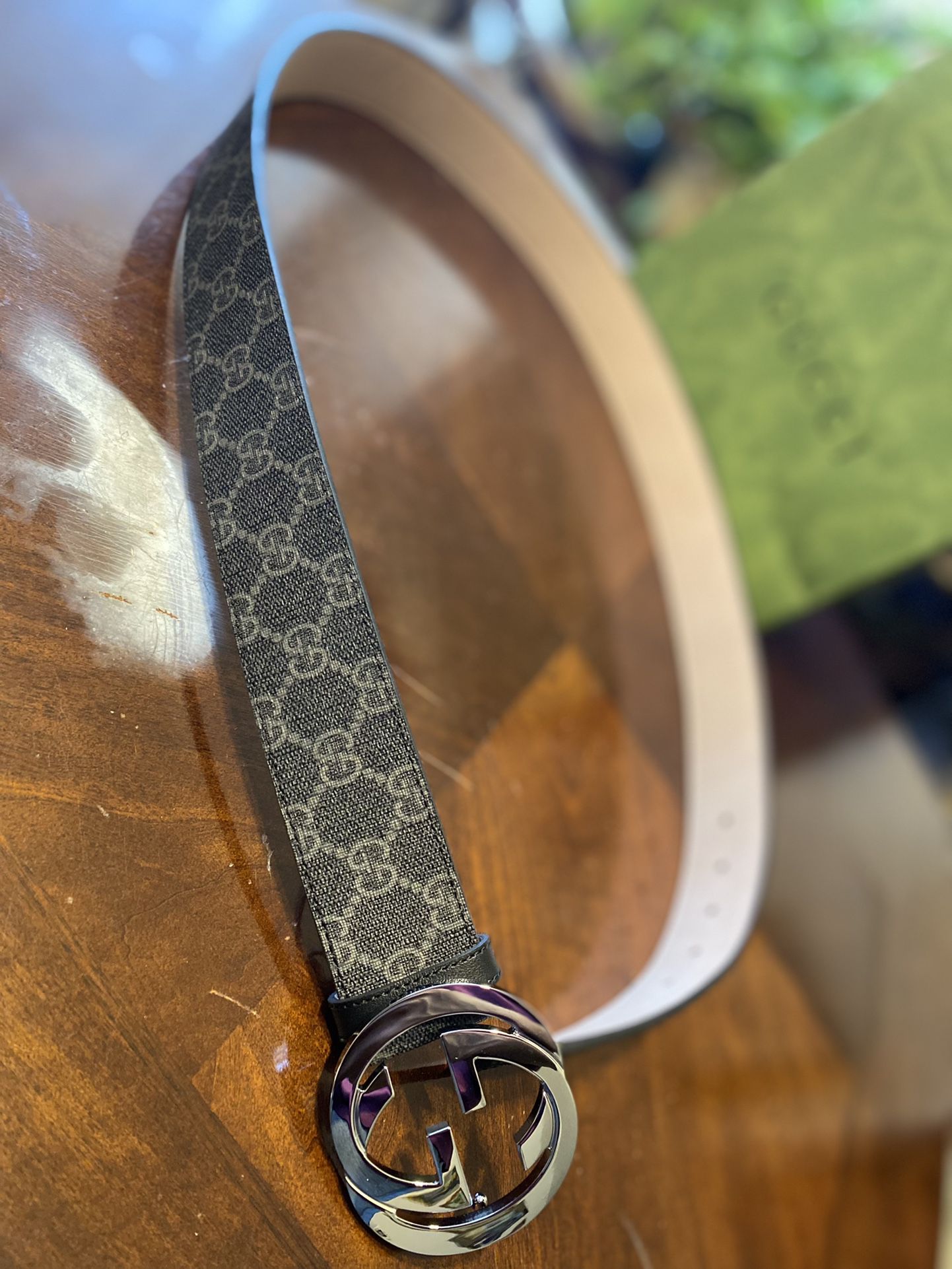 GUCCI Black/Grey GG Supreme Coated Canvas Interlocking G Belt