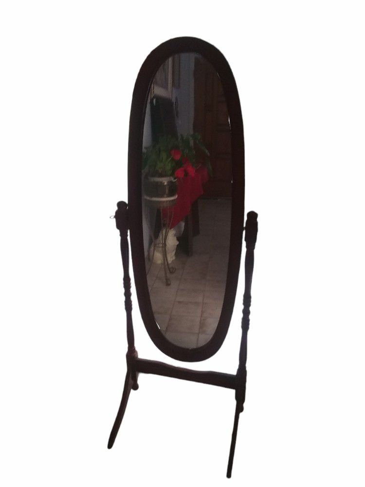 Wood antique flip oval mirror with stand good condition selling $150